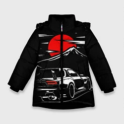 Куртка зимняя для девочки MAZDA RX 7 Мазда при свете красной луны, цвет: 3D-черный