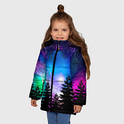 Куртка зимняя для девочки Космический лес, елки и звезды, цвет: 3D-черный — фото 2