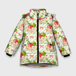 Куртка зимняя для девочки Яблочный пирог паттерн, цвет: 3D-светло-серый