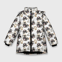 Куртка зимняя для девочки Собака Мопс Pug, цвет: 3D-черный