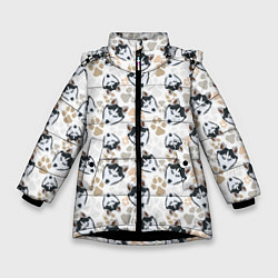 Куртка зимняя для девочки Собака Сибирский Хаски, цвет: 3D-черный
