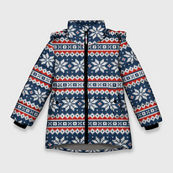 Куртка зимняя для девочки Knitted Christmas Pattern, цвет: 3D-светло-серый