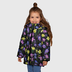 Куртка зимняя для девочки Ночные ирисы, цвет: 3D-светло-серый — фото 2