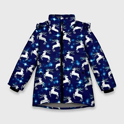 Куртка зимняя для девочки Новогодние олени и звезды, цвет: 3D-светло-серый