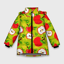 Куртка зимняя для девочки Яблочки паттерн, цвет: 3D-светло-серый