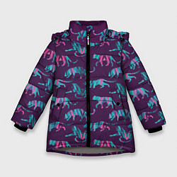 Куртка зимняя для девочки Тигры фейковый Glitch эффект, цвет: 3D-светло-серый