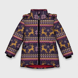 Куртка зимняя для девочки Новогодний свитер c оленями 2, цвет: 3D-красный