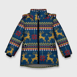 Куртка зимняя для девочки Новогодний свитер c оленями 3, цвет: 3D-светло-серый