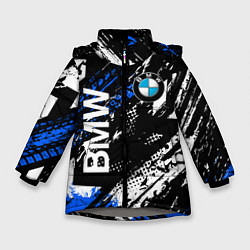 Куртка зимняя для девочки BMW следы от шин, цвет: 3D-светло-серый