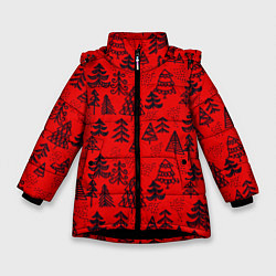 Куртка зимняя для девочки Ёлки узор!, цвет: 3D-черный