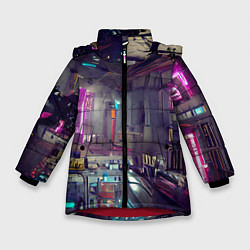 Куртка зимняя для девочки Городской киберпанк, цвет: 3D-красный