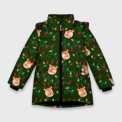 Куртка зимняя для девочки НОВОГОДНИЙ ОЛЕНЬ GREEN, цвет: 3D-черный