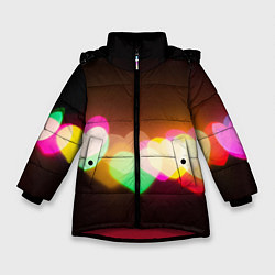 Куртка зимняя для девочки Горящие сердца всех цветов радуги, цвет: 3D-красный