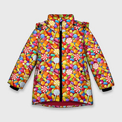 Куртка зимняя для девочки Конфеты и Леденцы, цвет: 3D-красный