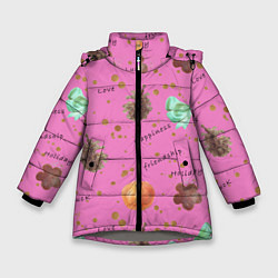 Куртка зимняя для девочки Праздничный принт Подарки, праздник, счастье, любо, цвет: 3D-светло-серый