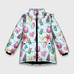 Куртка зимняя для девочки Рождество 2022, цвет: 3D-черный