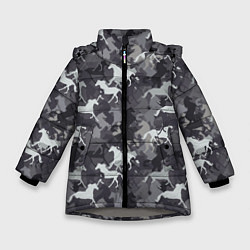 Куртка зимняя для девочки Табун Лошадей, цвет: 3D-светло-серый