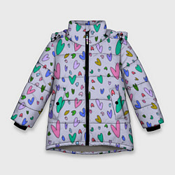 Куртка зимняя для девочки Сиреневые сердечки, цвет: 3D-светло-серый