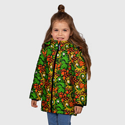 Куртка зимняя для девочки Русское Народное Искусство хохлома, цвет: 3D-черный — фото 2
