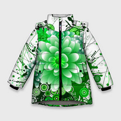 Куртка зимняя для девочки Яркая пышная летняя зелень, цвет: 3D-светло-серый