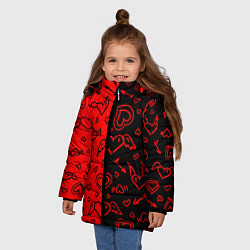 Куртка зимняя для девочки Черно-Красные сердца с крылышками, цвет: 3D-светло-серый — фото 2