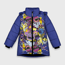 Куртка зимняя для девочки Сумасшедшие монстры, цвет: 3D-черный