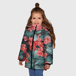 Куртка зимняя для девочки Красивые Цветы на Зеленом дереве, цвет: 3D-красный — фото 2