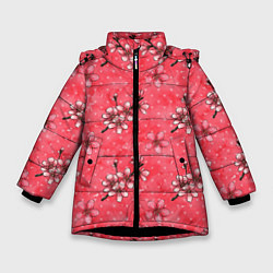 Куртка зимняя для девочки Сакура красная, цвет: 3D-черный