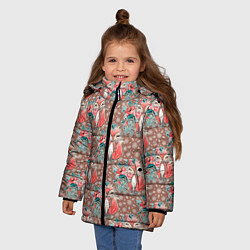 Куртка зимняя для девочки Лисички паттерн лисы, цвет: 3D-светло-серый — фото 2