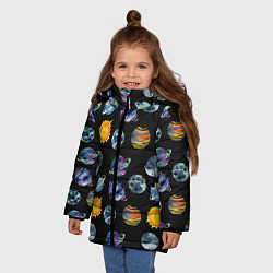 Куртка зимняя для девочки Планеты космос, цвет: 3D-черный — фото 2