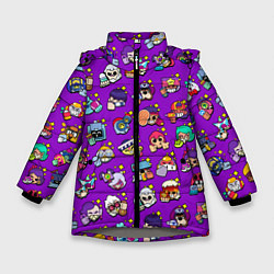 Куртка зимняя для девочки Особые редкие значки Бравл Пины фиолетовый фон Bra, цвет: 3D-светло-серый