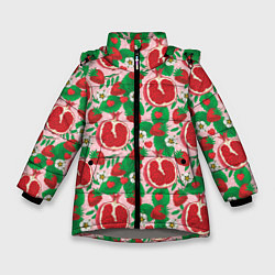 Куртка зимняя для девочки Гранат фрукт паттерн, цвет: 3D-светло-серый