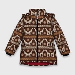 Куртка зимняя для девочки Жирафы Африка паттерн, цвет: 3D-красный