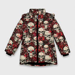 Куртка зимняя для девочки Кровавые Черепа Skulls, цвет: 3D-черный