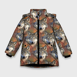 Куртка зимняя для девочки Волки Wolfs паттерн, цвет: 3D-черный