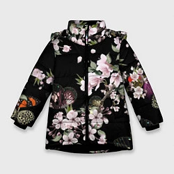 Куртка зимняя для девочки Краски весны, цвет: 3D-черный