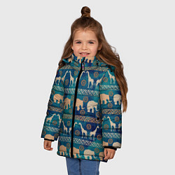 Куртка зимняя для девочки Жирафы и слоны, цвет: 3D-черный — фото 2
