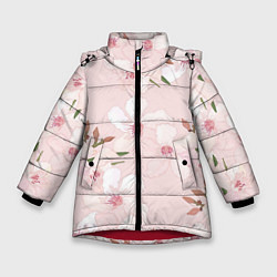 Куртка зимняя для девочки Розовые цветы весны, цвет: 3D-красный