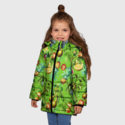 Куртка зимняя для девочки Сочные фрукты паттерн, цвет: 3D-черный — фото 2