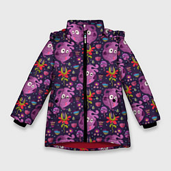 Куртка зимняя для девочки Чудик и цветочки, цвет: 3D-красный