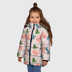 Куртка зимняя для девочки Колибри и нежные цветы, цвет: 3D-светло-серый — фото 2