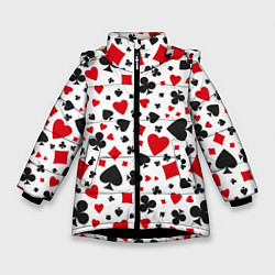 Куртка зимняя для девочки Картёжные Масти, цвет: 3D-черный