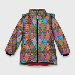 Куртка зимняя для девочки Мандалы Текстура, цвет: 3D-красный