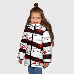 Куртка зимняя для девочки Красные Звезды На Волнах, цвет: 3D-светло-серый — фото 2