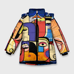 Куртка зимняя для девочки Глазки - арт, цвет: 3D-черный