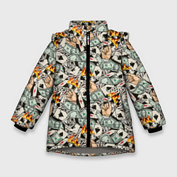 Куртка зимняя для девочки Карты, Деньги, Казино, цвет: 3D-светло-серый