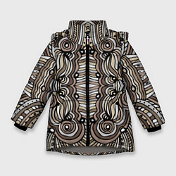 Куртка зимняя для девочки Калейдоскоп Абстракция в стиле дудл Коричневый, бе, цвет: 3D-светло-серый
