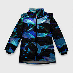 Куртка зимняя для девочки На дне морском Акулы, цвет: 3D-светло-серый