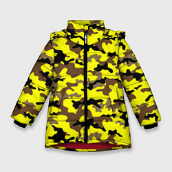 Куртка зимняя для девочки Камуфляж Жёлто-Коричневый, цвет: 3D-красный
