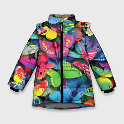 Куртка зимняя для девочки Стая бабочек Pattern, цвет: 3D-светло-серый